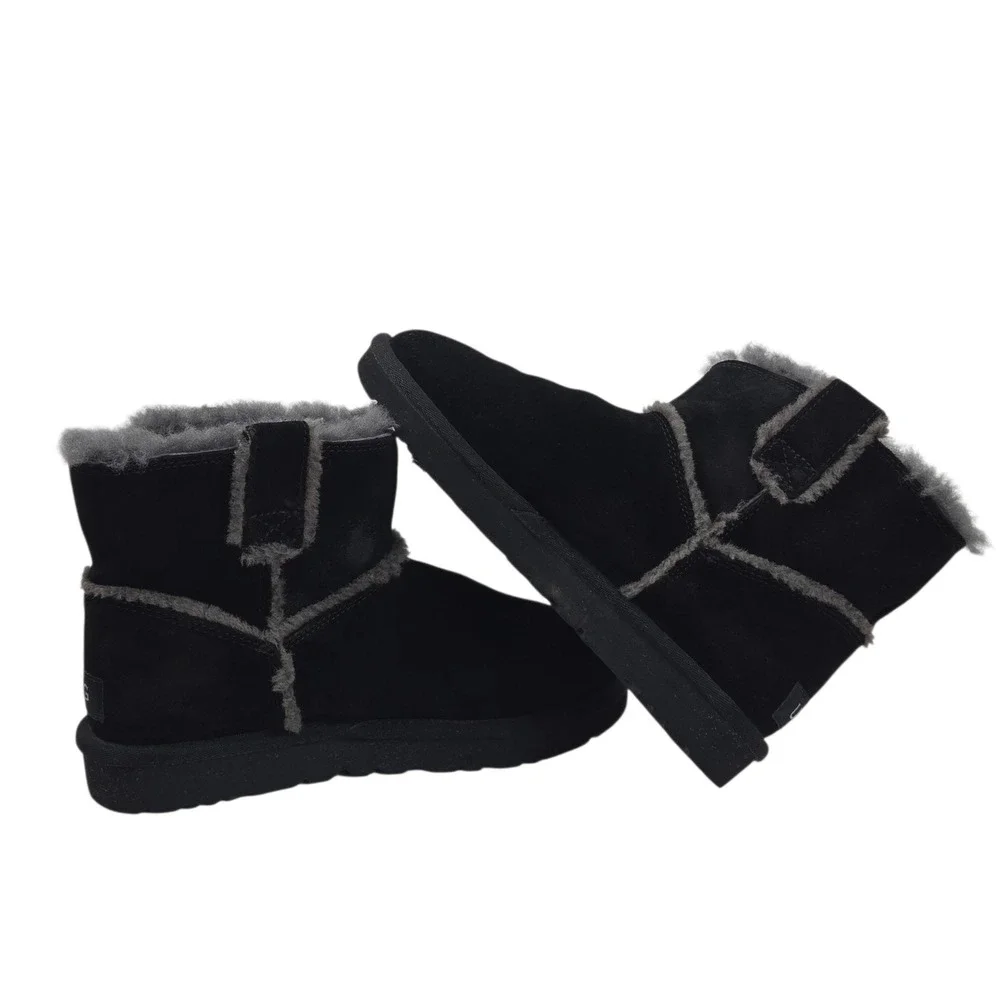 UGG Boots Classic Mini Spill Seam Suede Sheepskin Black Grey Size 6 Winter Ankle
